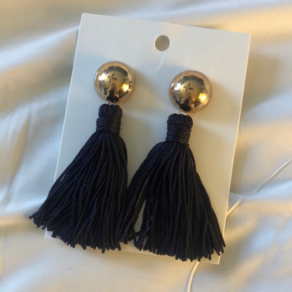 H&M navy blue tassel fringe Earring